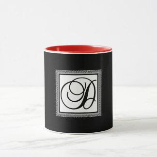 Monogram Initial D Red Inside Black Outside  Mug