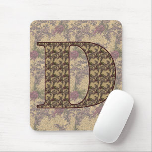 Monogram Initial D Vintage Floral Mouse Pad