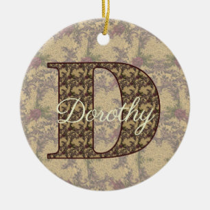 Monogram Initial D Vintage Floral Personalized Ceramic Ornament