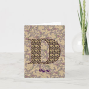 Monogram Initial D Vintage Floral Personalized  Note Card