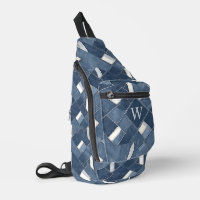 Monogram Initial Denim Blue Printed Lattice Look