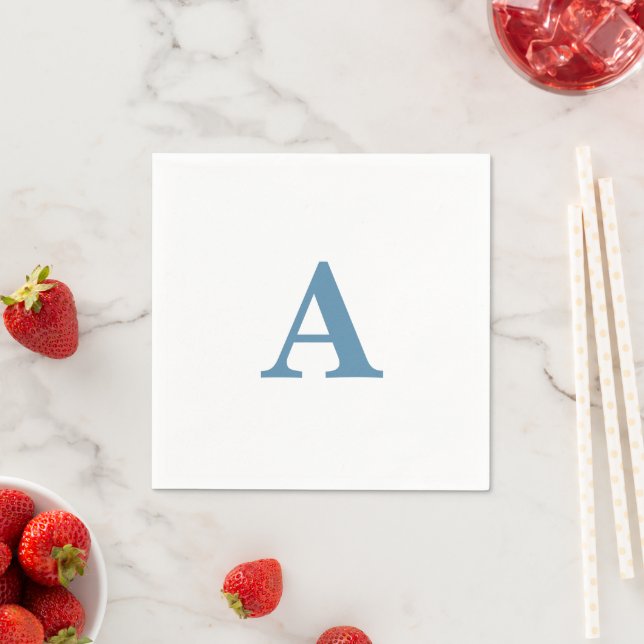Monogram Initial Dusty Blue Elegant Custom Name  Napkin (Insitu)
