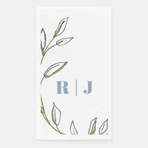 Monogram Initial Dusty Blue Green Leaf Art Wedding Napkin
