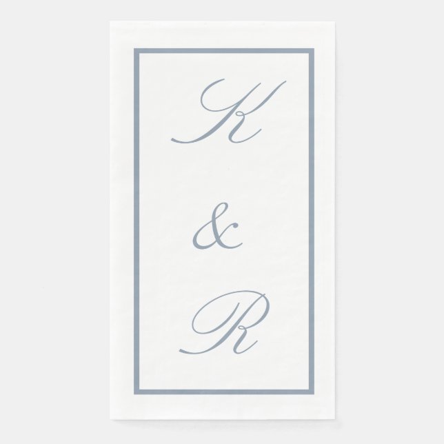 Monogram Initial Dusty Blue Wedding Modern Script Napkin (Front)