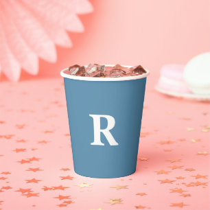 Monogram Initial Dusty Blue White Custom Colours Paper Cups