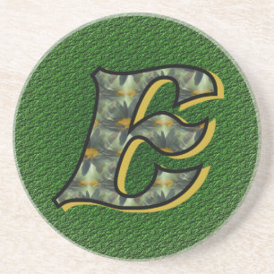 Monogram Initial E Black Daisies Drink Coaster