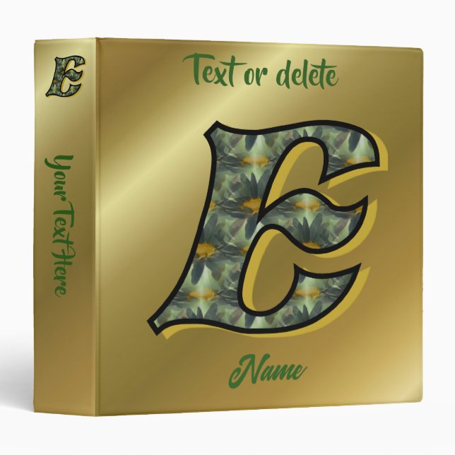 Monogram Initial E Daisies Floral Art Personalized Binder (Front/Spine)