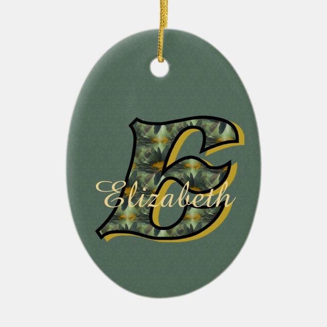Monogram Initial E Daisies Floral Personalized  Ceramic Ornament (Front)