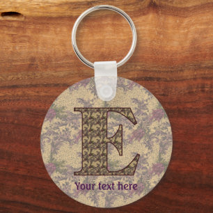Monogram Initial E Elegant Floral Personalized Keychain