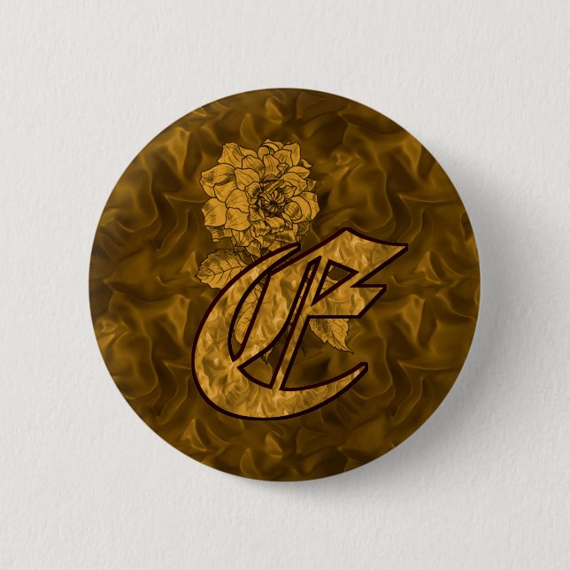 Monogram Initial E Elegant Gold Peony  2 Inch Round Button (Front)