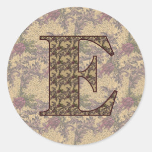 Monogram Initial E Elegant Vintage Floral Classic Round Sticker