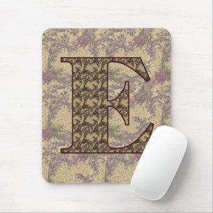 Monogram Initial E Elegant Vintage Floral  Mouse Pad