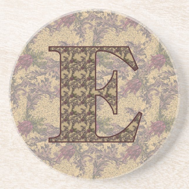 Monogram Initial E Vintage Floral  Coaster (Front)