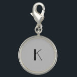 Monogram Initial Elegant Minimalist Grey Black Charm<br><div class="desc">A gift for her. A monogrammed initial charm which is elegant in it's simplicity.  Silver,  or silver plate,  Grey and Black. Change the initial to personalize for your recipient.</div>