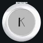 Monogram Initial Elegant Minimalist Grey Black  Compact Mirror<br><div class="desc">A gift for her. A monogrammed initial compact mirror which is elegant in it's simplicity.  Silver,  or silver plate,  Grey and Black. Change the initial to personalize for your recipient.</div>