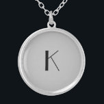 Monogram Initial Elegant Minimalist Grey Black  Silver Plated Necklace<br><div class="desc">A gift for her. A monogrammed initial locket necklace which is elegant in it's simplicity.  Silver,  or silver plate,  Grey and Black. Change the initial to personalize for your recipient.</div>