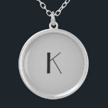 Monogram Initial Elegant Minimalist Grey Black  Silver Plated Necklace<br><div class="desc">A gift for her. A monogrammed initial locket necklace which is elegant in it's simplicity.  Silver,  or silver plate,  Grey and Black. Change the initial to personalize for your recipient.</div>