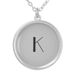 Monogram Initial Elegant Minimalist Grey Black  Silver Plated Necklace