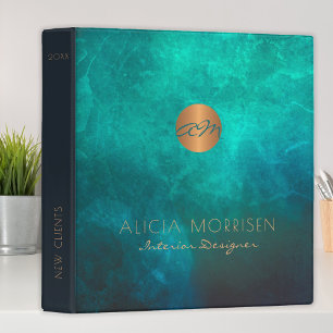 Monogram initial elegant watercolor green gold binder