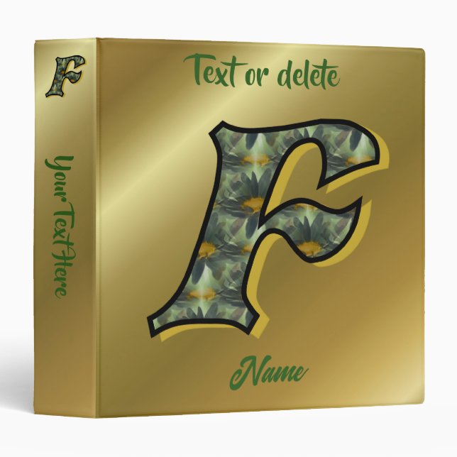 Monogram Initial F Daisies Floral Art Personalized Binder (Front/Spine)