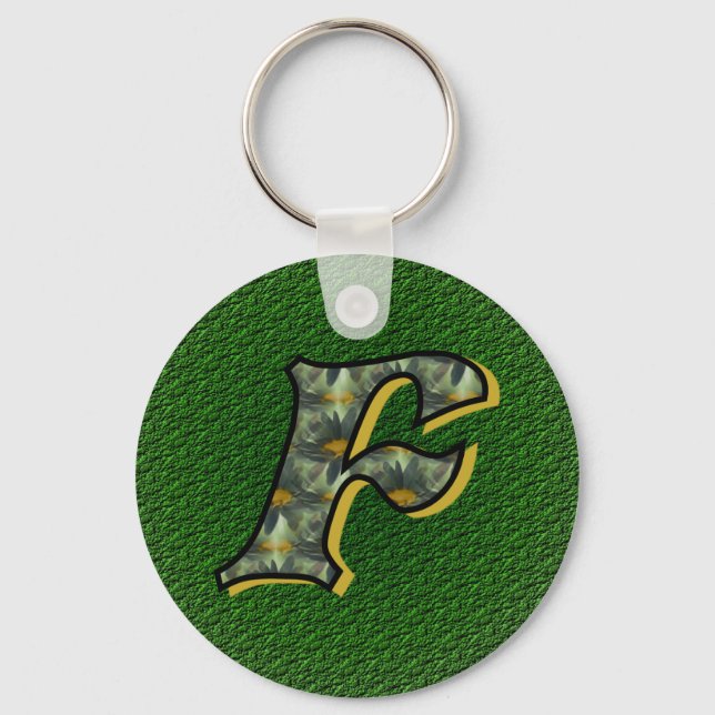 Monogram Initial F Daisy Flower Art Keychain (Front)