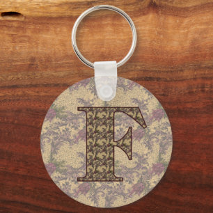 Monogram Initial F Elegant Floral  Keychain