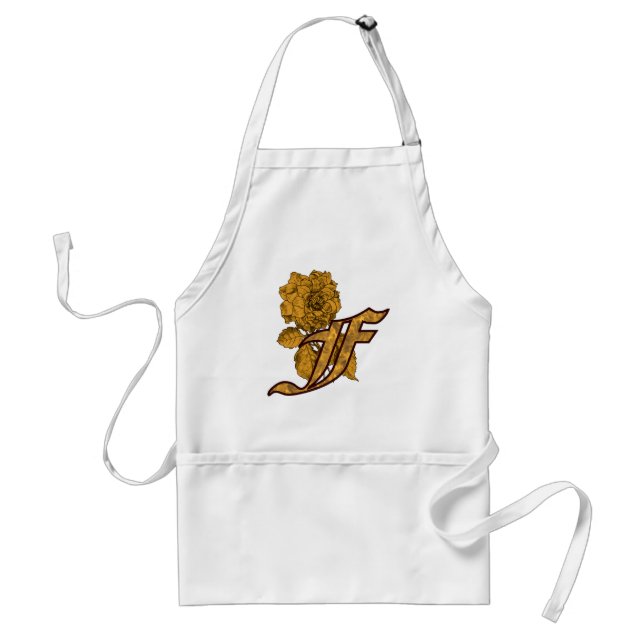 Monogram Initial F Elegant Gold Peony Flower Standard Apron (Front)