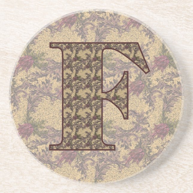 Monogram Initial F Elegant Vintage Floral  Coaster (Front)