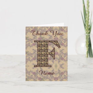 Monogram Initial F Elegant Vintage Floral  Thank You Card