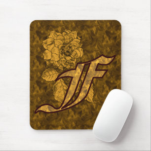 Monogram Initial F Gold Peony Mouse Pad