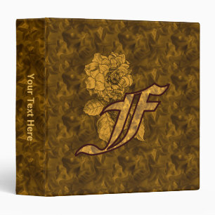Monogram Initial F Gold Satin Peony Personalized Binder