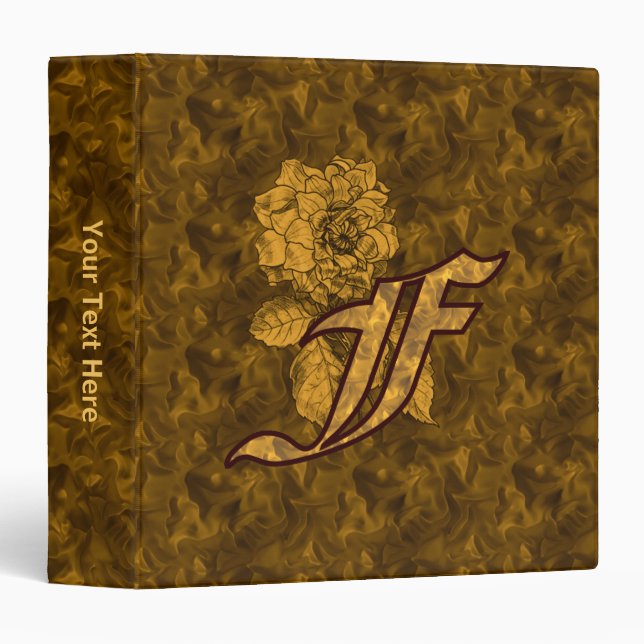 Monogram Initial F Gold Satin Peony Personalized Binder (Front/Spine)