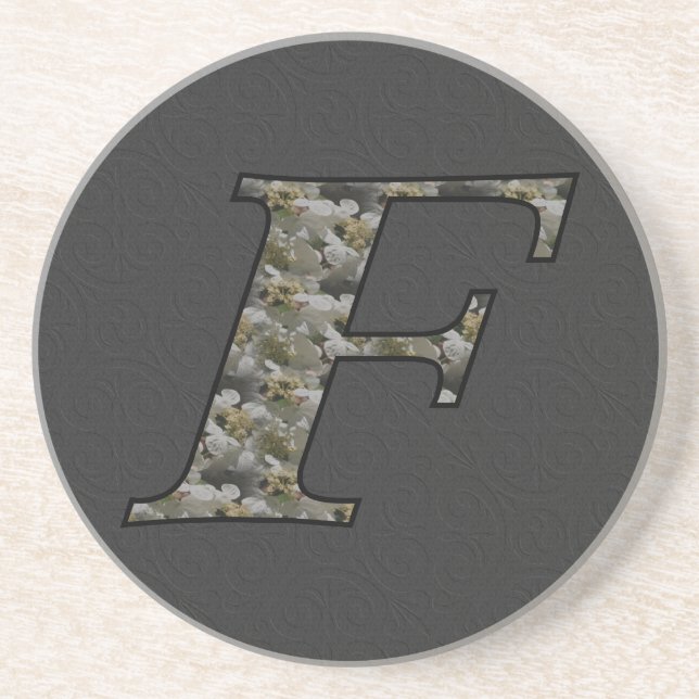 Monogram Initial F Hydrangea Floral Drink Coaster (Front)