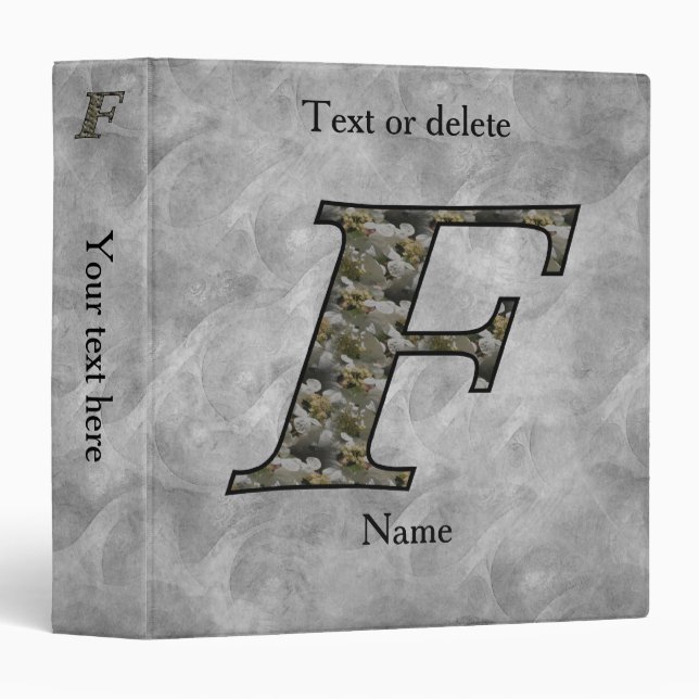 Monogram Initial F Hydrangea Flowers Personalized Binder (Front/Spine)