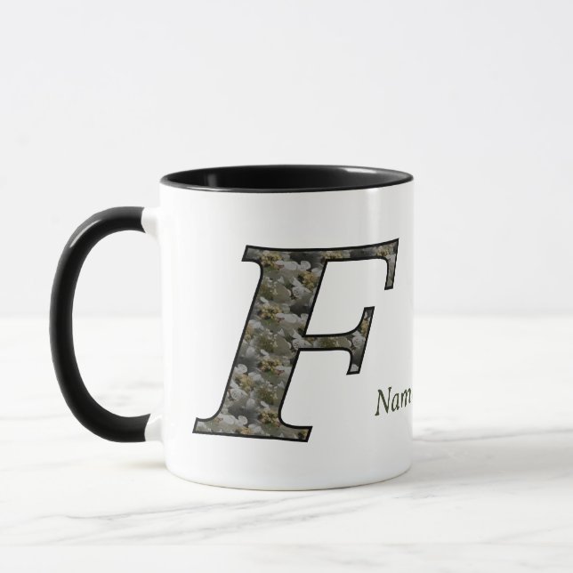 Monogram Initial F Hydrangea Flowers Personalized Mug (Left)
