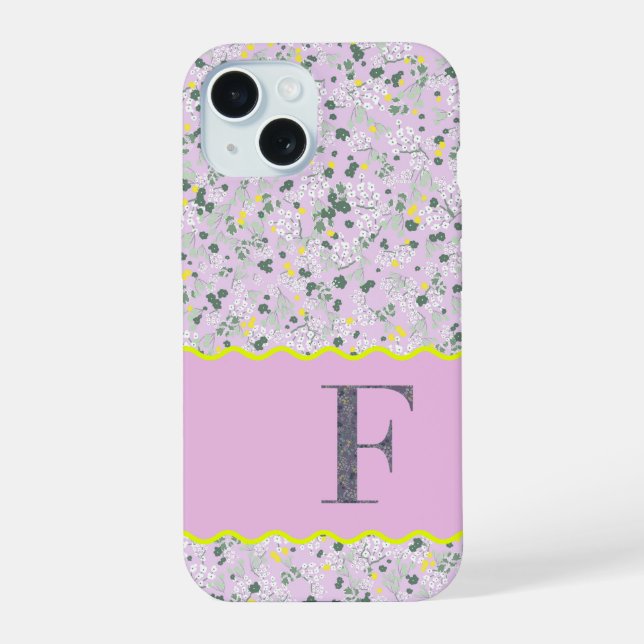 MONOGRAM INITIAL F LILAC LITTLE FLOWERS iPhone 15 CASE (Back)