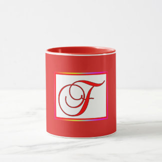 Monogram Initial F Red Inside Red Outside  Mug