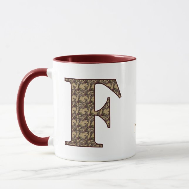 Monogram Initial F Vintage Floral Personalized Mug (Left)