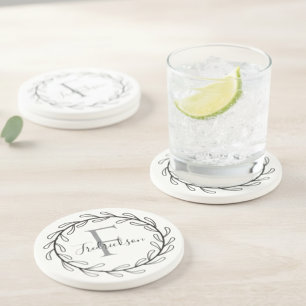 Monogram Initial Family Name Botanical Coaster