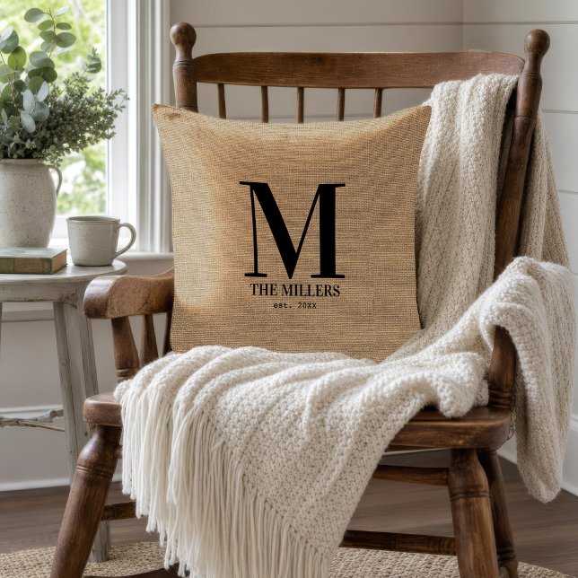Monogram Initial Family Name Personalized Throw Pillow (Creator Uploaded)