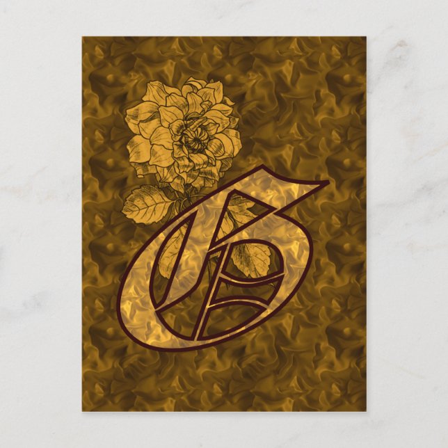 Monogram Initial G Elegant Gold Peony Flower Postcard (Front)