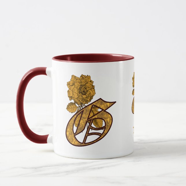 Monogram Initial G Elegant Gold Peony Personalized Mug (Left)