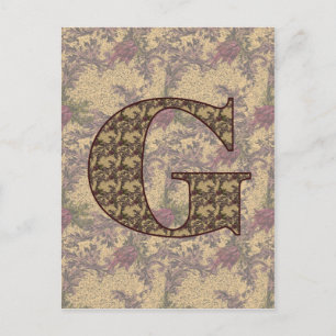 Monogram Initial G Elegant Vintage Floral Postcard