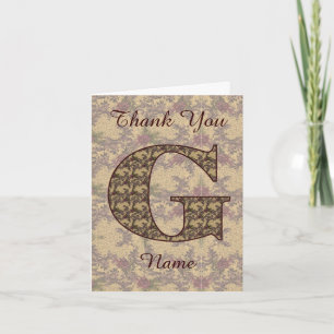 Monogram Initial G Elegant Vintage Floral  Thank You Card