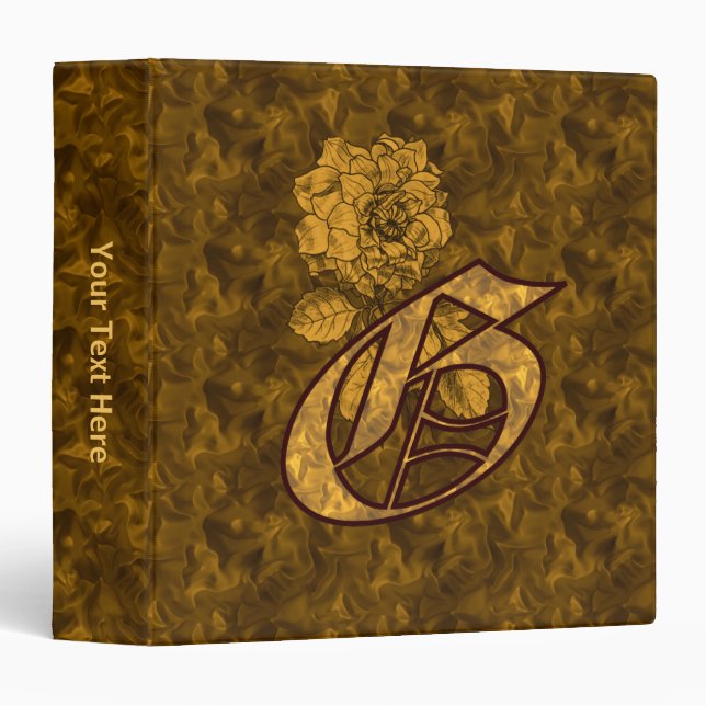Monogram Initial G Gold Satin Peony Personalized Binder (Front/Spine)