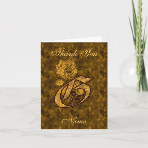 Monogram Initial G Gold Satin Peony Personalized Thank You Card