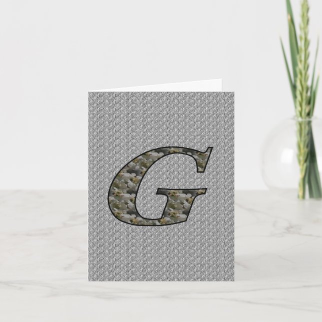 Monogram Initial G Hydrangea Floral Card (Front)