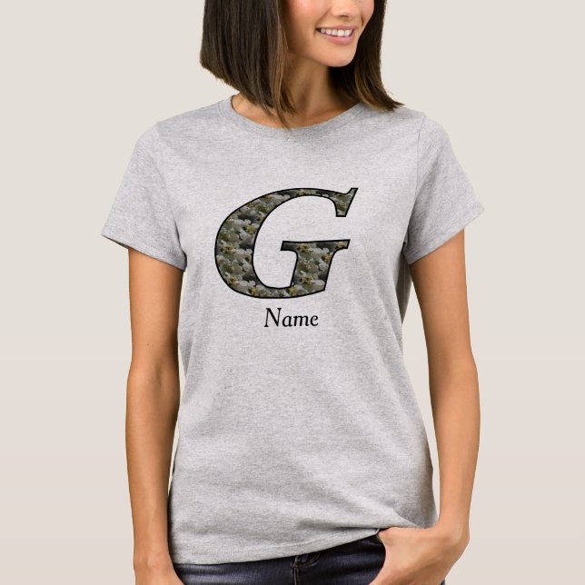 Monogram Initial G Hydrangea Flowers Personalized T-Shirt (Front)