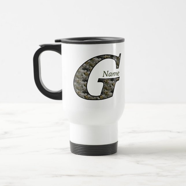 Monogram Initial G Hydrangea Flowers Personalized Travel Mug (Left)
