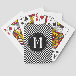 Monogram Initial Geometric Black & White Pattern Playing Cards